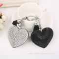 Heart Shaped Rhinestone Leather Keychain With Tassel Pendant